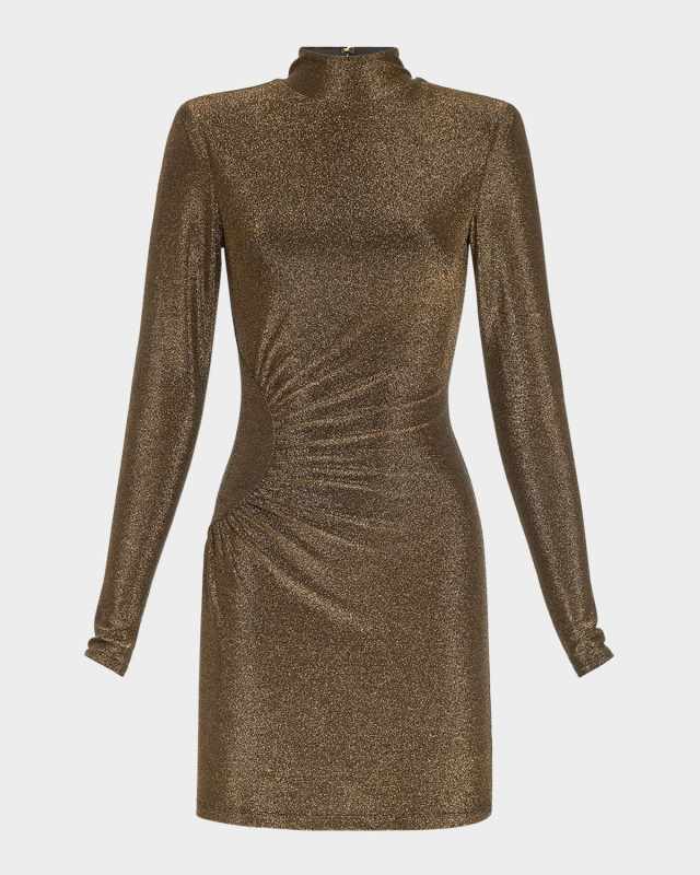 Amarylis Metallic Long-Sleeve Mini Dress